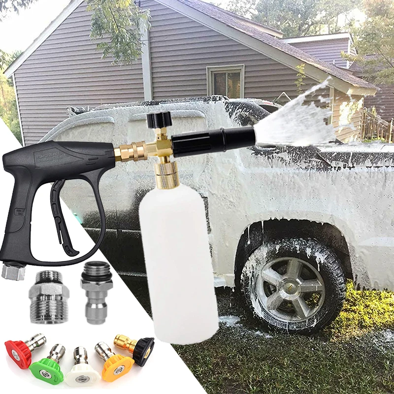 

Car Wash Foam Gun Kit for High Pressure Washer Foam Cannon M22-14mm and Quick Inlet Fitting with Quick Coupling 5PCS Nozzle Tip