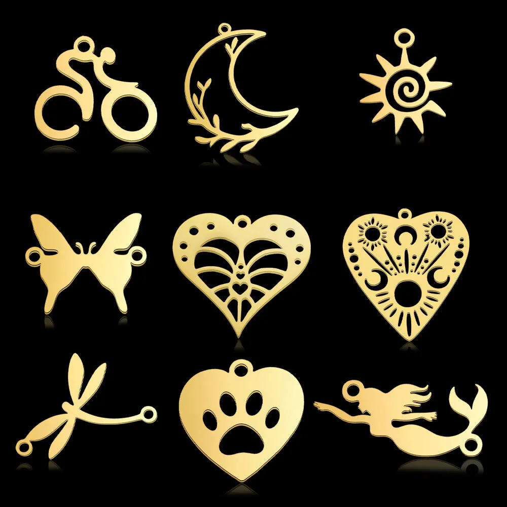 

5 шт./лот, подвеска из нержавеющей стали в виде геометрического сердца, «сделай сам», оптовая продажа, подвеска в виде лапы сердца, русалки, Кр...