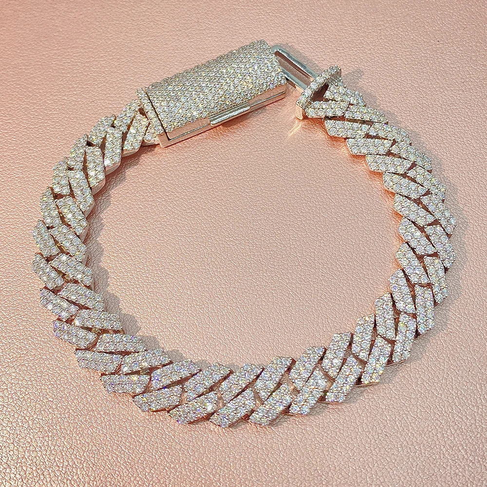 High Quality Moissanite Cuban Chain Necklaces For Men S925 Silver Real Diamond Hand Chain Women Moissanite Jewelry Pass Tester