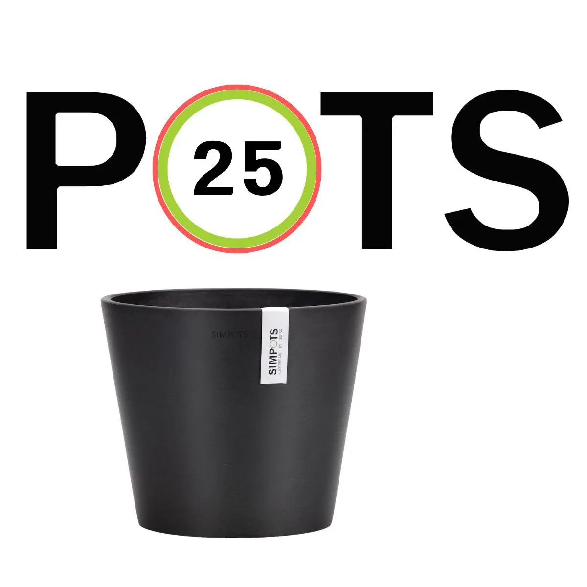 

SIMPOTS Y25CM Black Round Flowerpot Stylish Home Gardening Essential