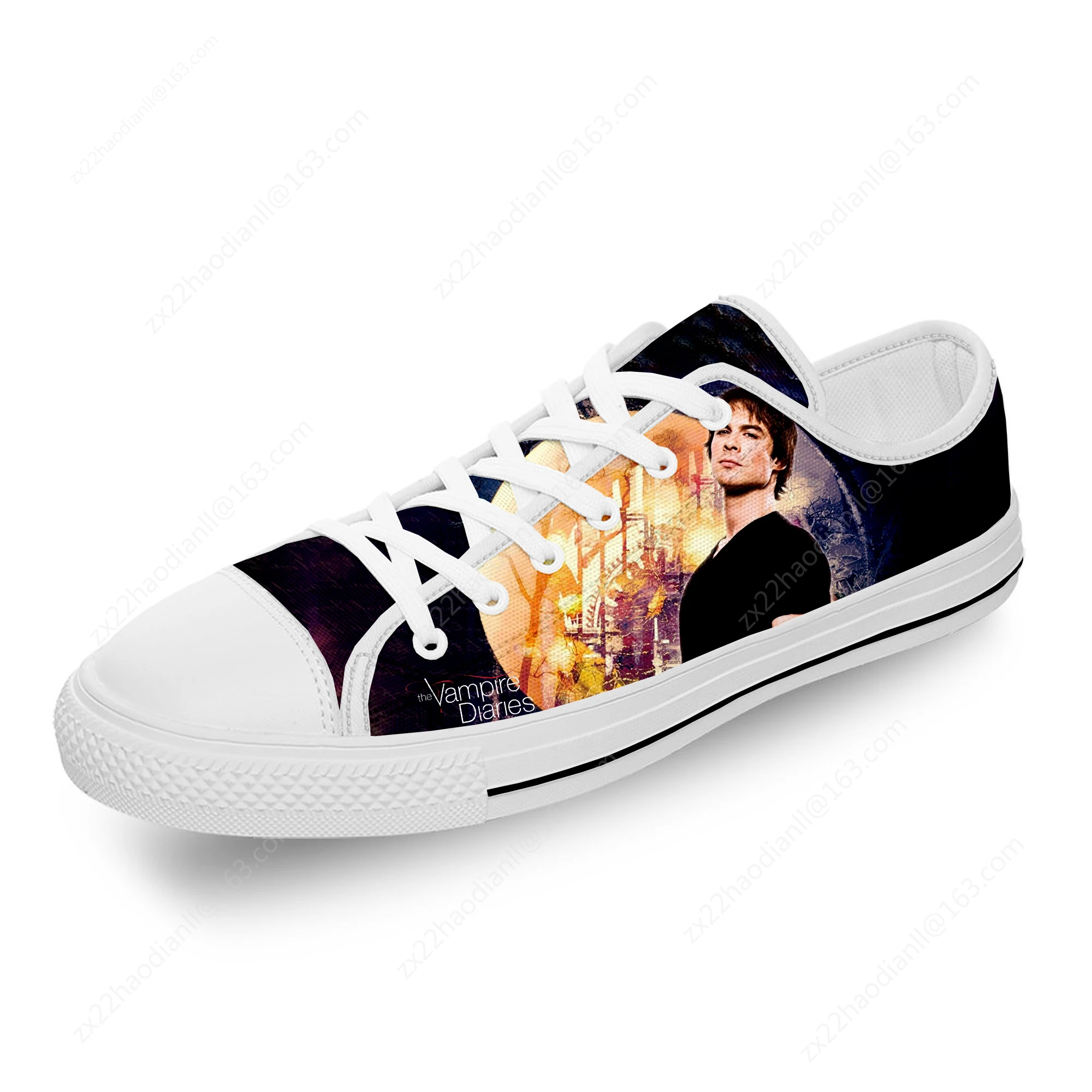 Белые тканевые кроссовки с 3D принтом Дневники вампира Деймона Сальваторе