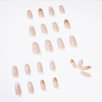 24pcs nude fake nails gentle style french glitter wear nail accessories nails art accesoires detachable manicura