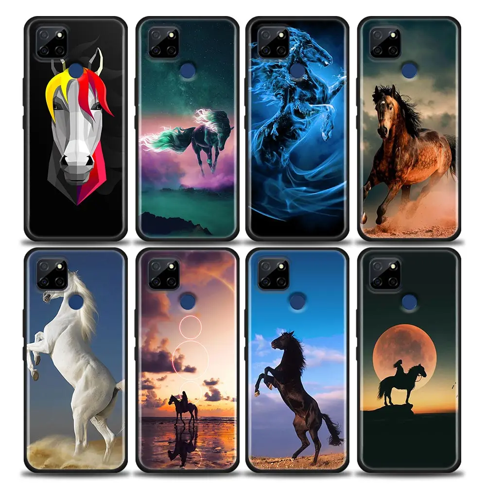 

Phone Case forRealme 5 6 7 7i 8 8i 9i 9 XT GT GT2 C17 Pro 5G SE Master Neo2 Soft Silicone Case Cover Tall fierce faithful horse