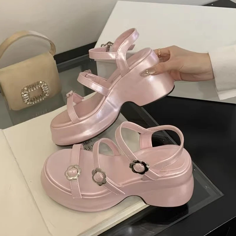 Женские босоножки на платформе и высоком каблуке туфли с открытым носком летние