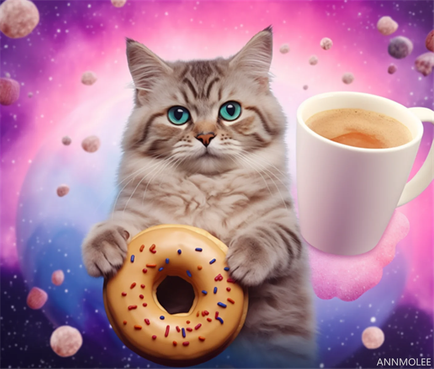 

Пазлы для взрослых и семьи, космическая кошка удерживает чашку кофе и апельсиновый глянцевый пончик, деревянные игрушки для творчества