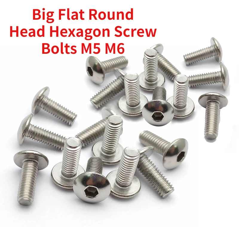 

20pcs Stainless Steel Big Flat Round Head Inner Hexagon Screw Bolt M6 6mm M5 5mm for Motorcycle Scooter ATV Moped Plastic Cover