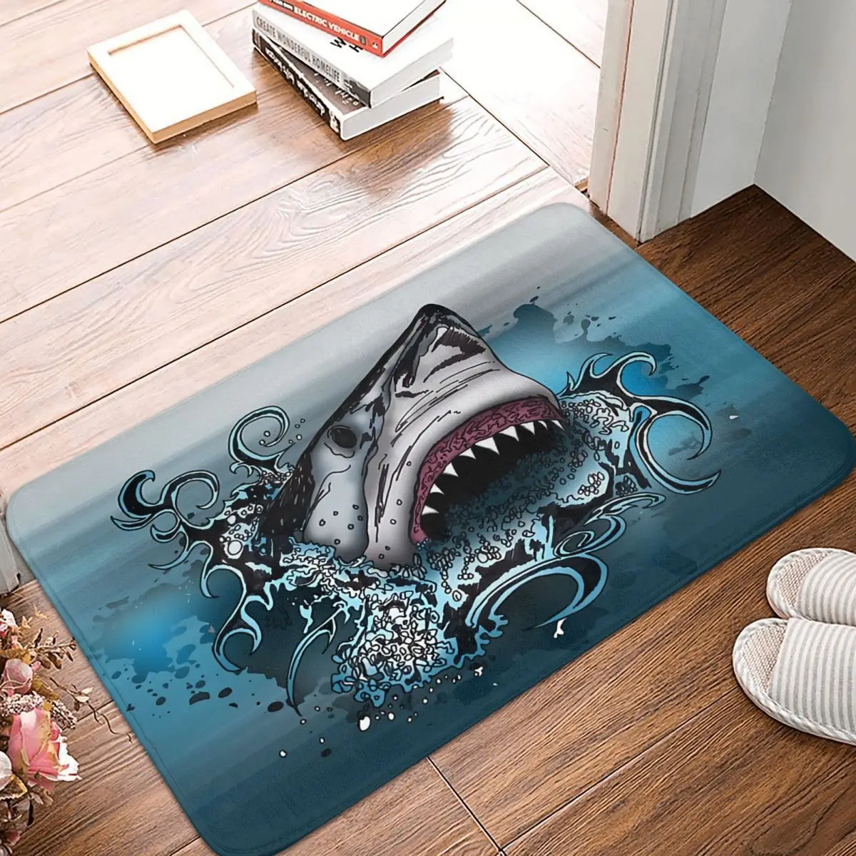 

Animals Art Non-slip Doormat Living Room Mat Shark Attack Floor Carpet Entrance Door Rug Indoor Decorative