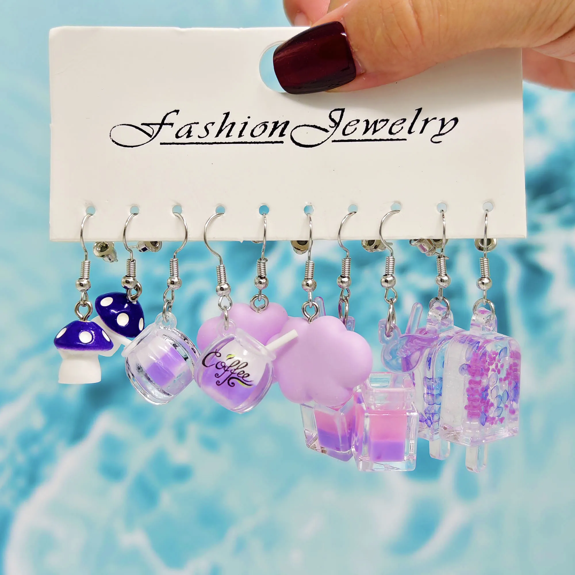 Красочные акриловые серьги в комплекте виде грибов мороженого конфет допамина