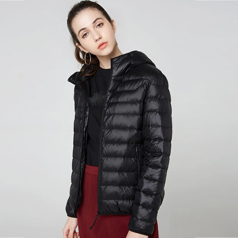 2023 Ultra light Plus Size Thin Down Jacket Women  Slim Short Hooded Warm White Duck Down Coat Women Outerwear Autumn Winter