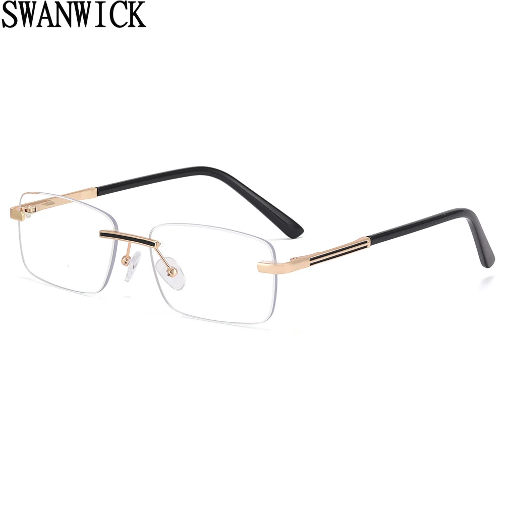 

Swanwick fashion glasses frames for men clear lens rimless square glasses male blue black gold hot selling frameless gift items