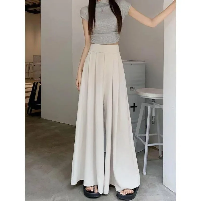 Женские эластичные широкие плиссированные костюмные брюки с высокой талией