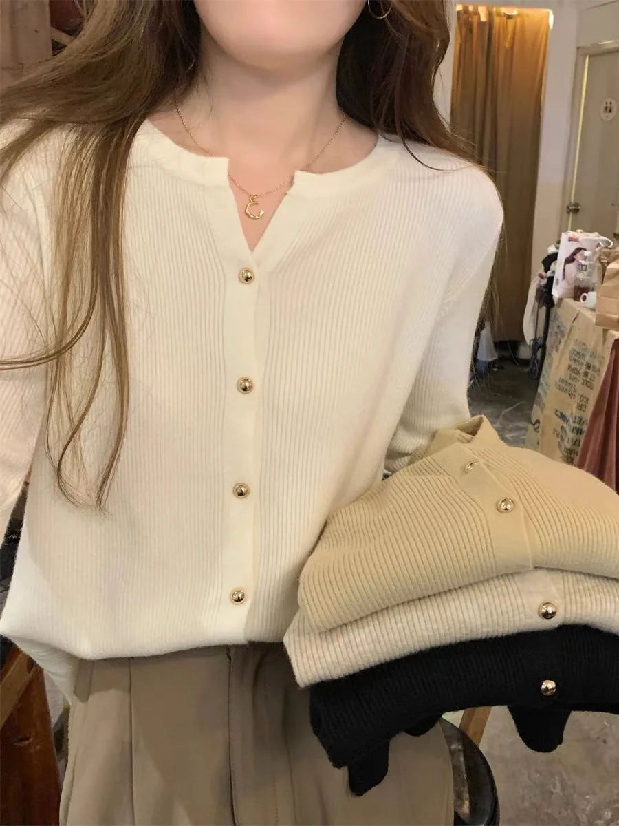 Повседневный однобортный кардиган с v-образным вырезом для женщин осенний