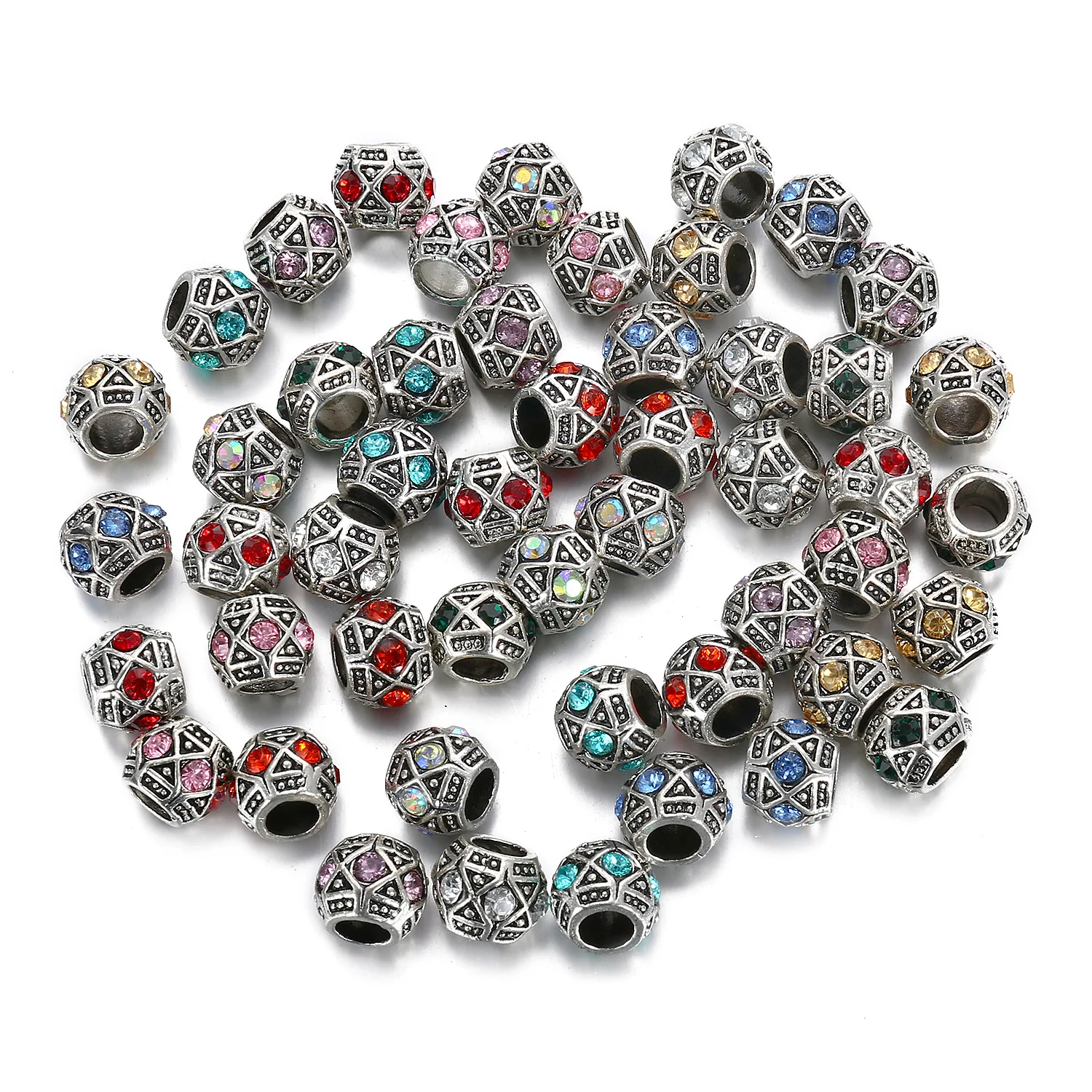 

DIY Diamond Inlaid Large Hole Beads Pandora Style Beads European Beads Bulk Beads DIY Charm Bracelet Necklace Beads Accessories