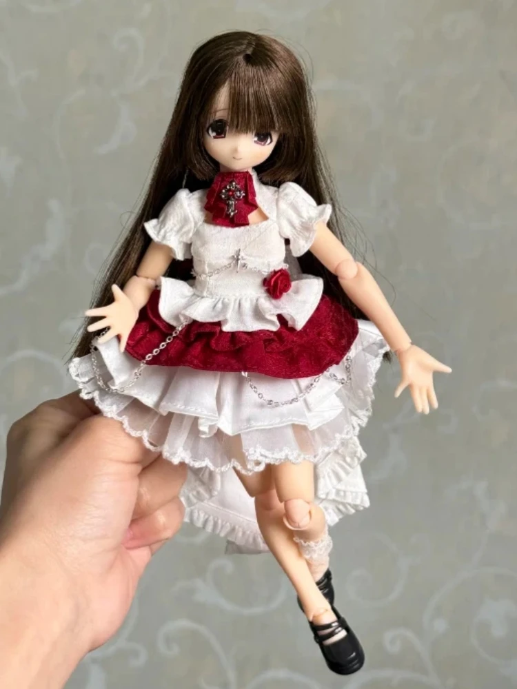 Фото Одежда для кукол BJD COME4FREE: красно-белый готический комплект с юбкой и декором в виде розы, размер 1/8, элегантный наряд для шарнирных кукол Ob11. №5