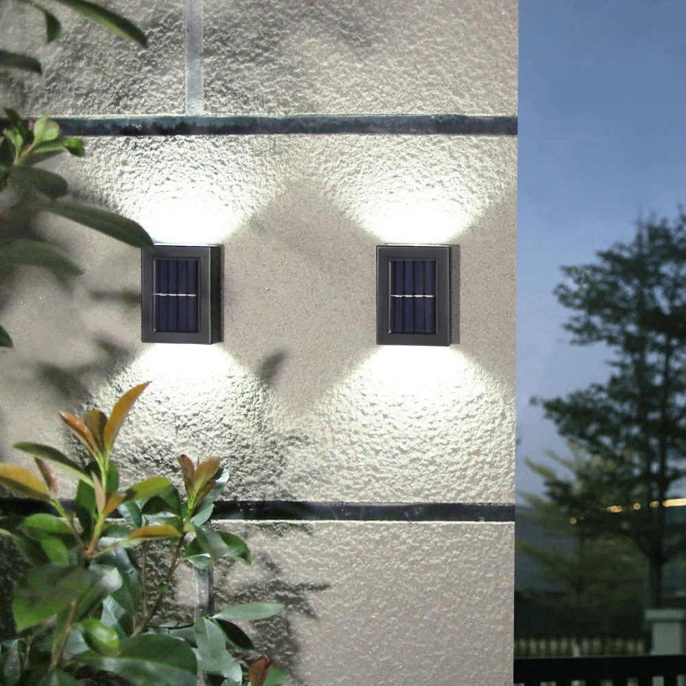 

2pcs Fence Solar Powered Up Down Wall Lamp Outdoor Garden Porch Decorative Light Park Modern Landscape Waterfproof Exterior