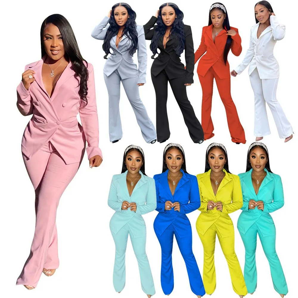 

Women's autumn and winter new fashion casual solid color suit two-piece