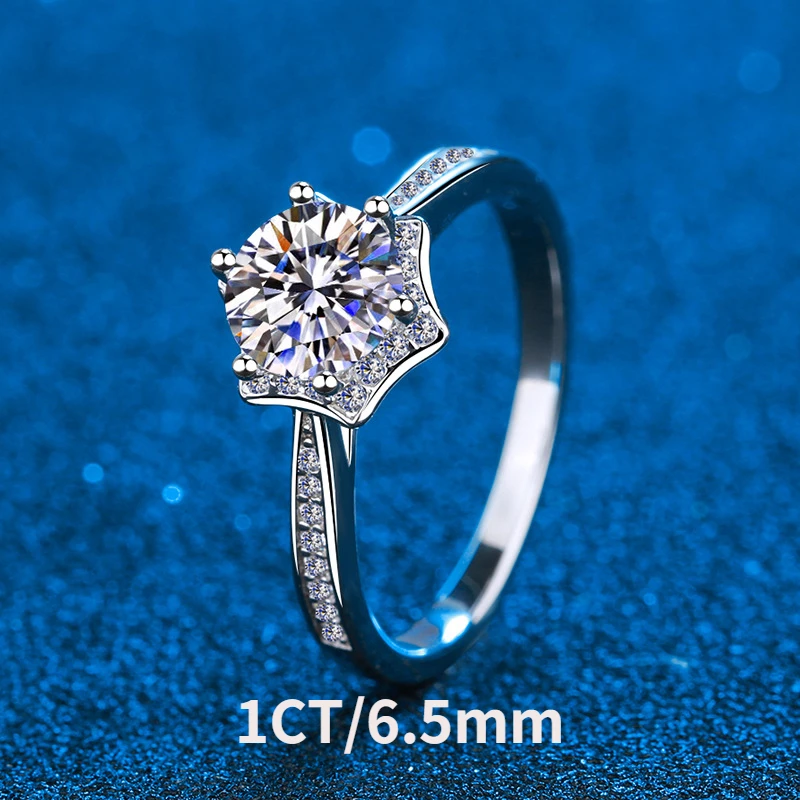 

Real Moissanite 6 Prong Ring 1CT Hexagram Star Round Cut Diamond 925 Sterling Silver Platinum Plated For Gift