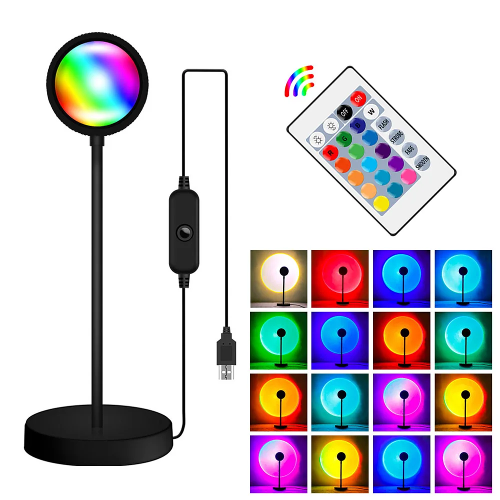 

USB RGB закат лампа USB 16 Цвета проектор Радуга атмосферу светодиодный Ночной светильник с пультом дистанционного управления Управление Спальн...