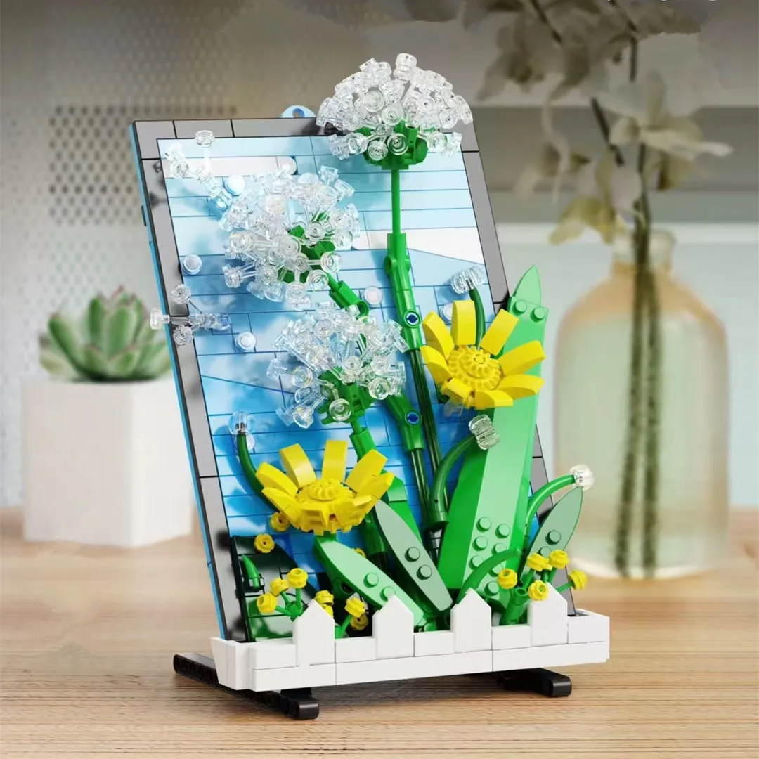 

2022 City Creativity Immortal Flower Dandelion Painting Potted Plants Plant ​building Blocks Bricks Diy Moc Toys For Girls Gift