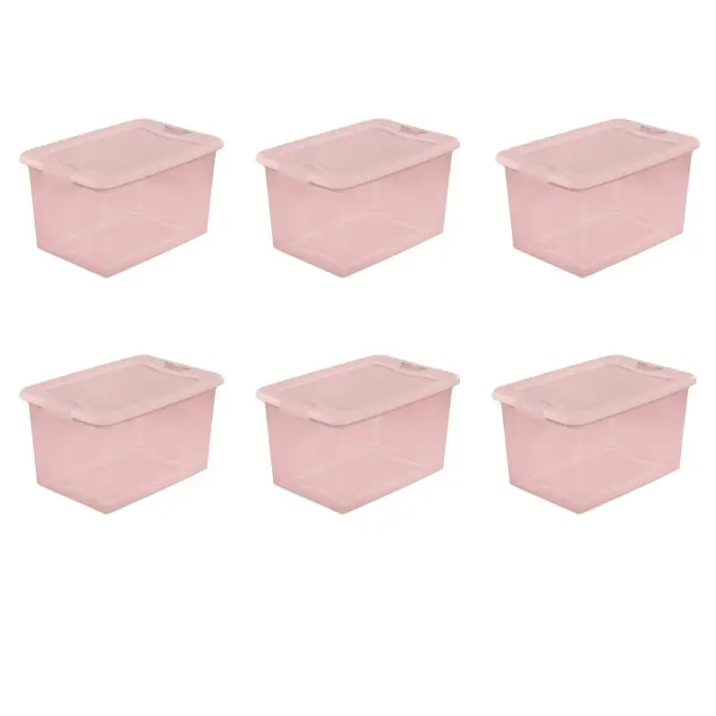 

64 Qt. Latching Box Plastic, Blush Pink Tint, Set of 6