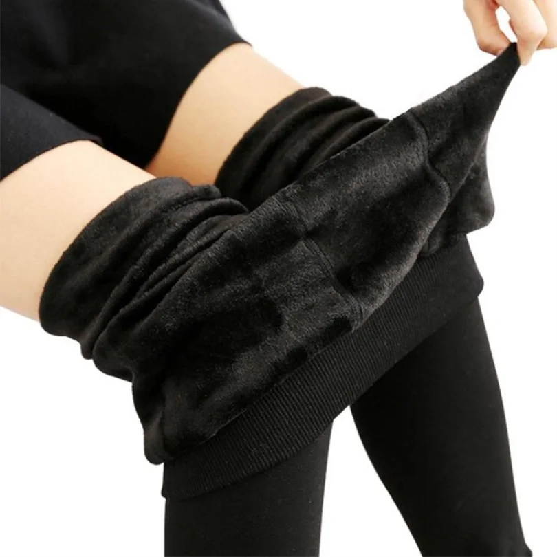 

INDJXND High Elastic Waist Winter Velvet Thicken Women's Warm Pants Warm Elastic Black Sportswear Push Up Sports Bottom