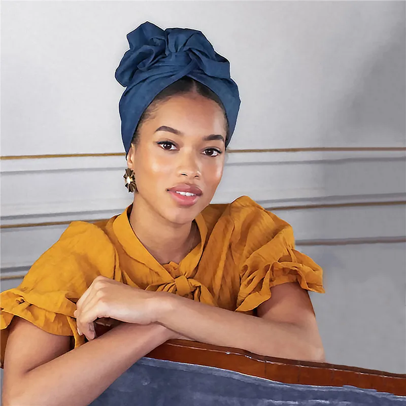 

French Vintage Turban Hat Fashion Female Bandana Headband Women's Hair Cover Cap Ladies Head Wraps Muslim Headscarf Bonnet Blue
