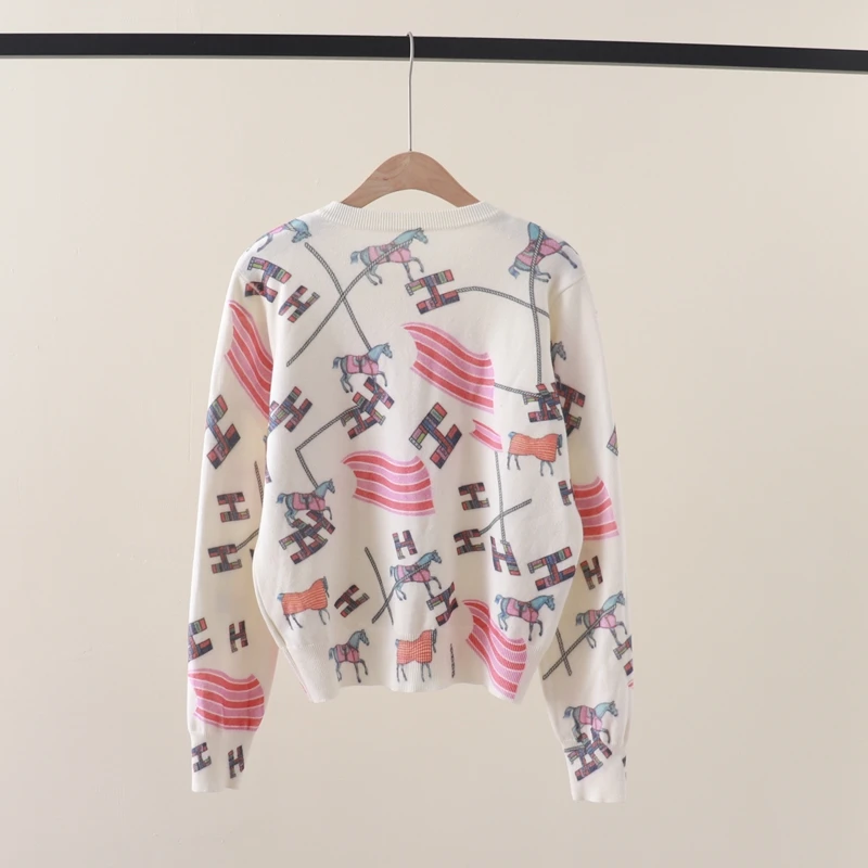 Вязаный кардиган с радужной лошадью H и буквой женский свитер принтом топы пальто