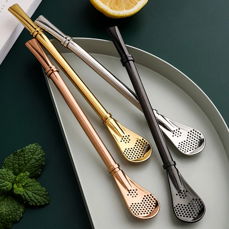 

4Pcs Spoon Straws Stainless Steel Drinking Straws Reusable Straw Spoon Tea Filter Yerba Mate Bombilla Tea Tools Bar Accessories