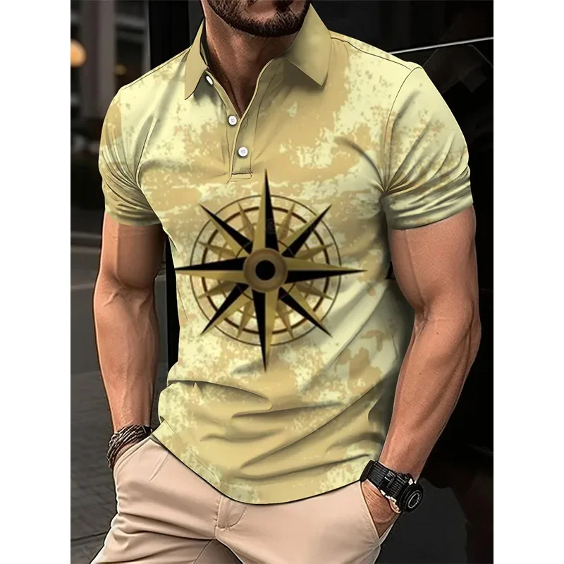 Футболка-поло мужская с принтом морской карты и компаса винтажный Повседневный