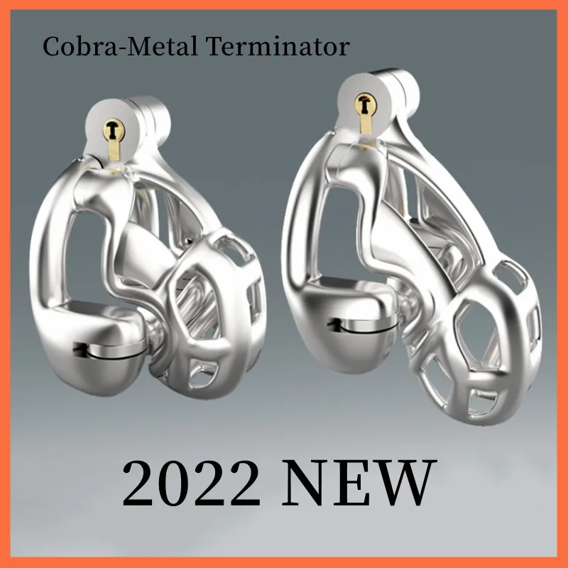 2022 New Breathable Cock Cage Cobra-Metal Terminator Chastity Lock Double Lock Design 3 Sizes Cock Ring Penis Lock Sex Toys Shop