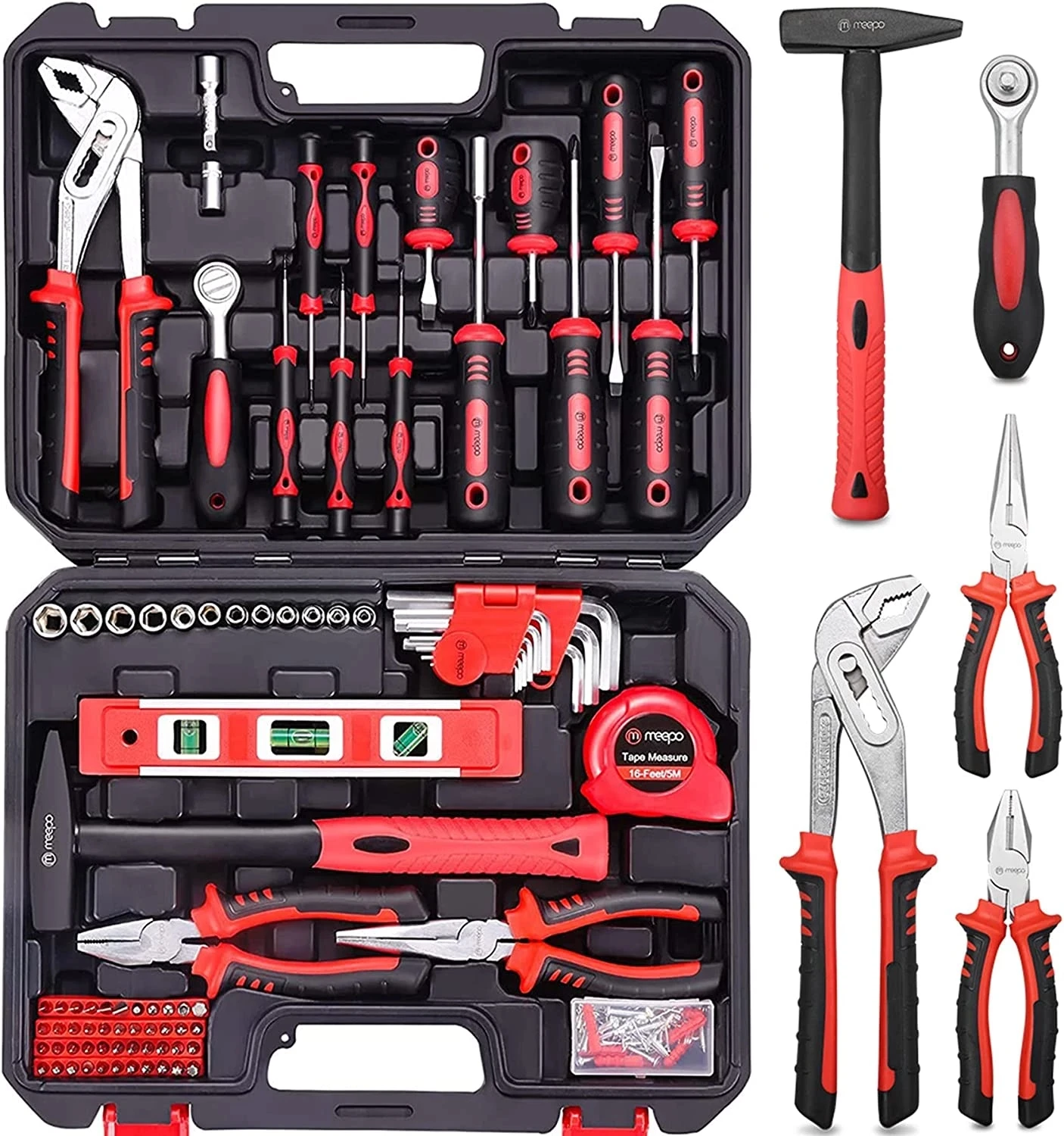 New low price Basics Household Tool Kit with Tool Storage Case 142 Piece