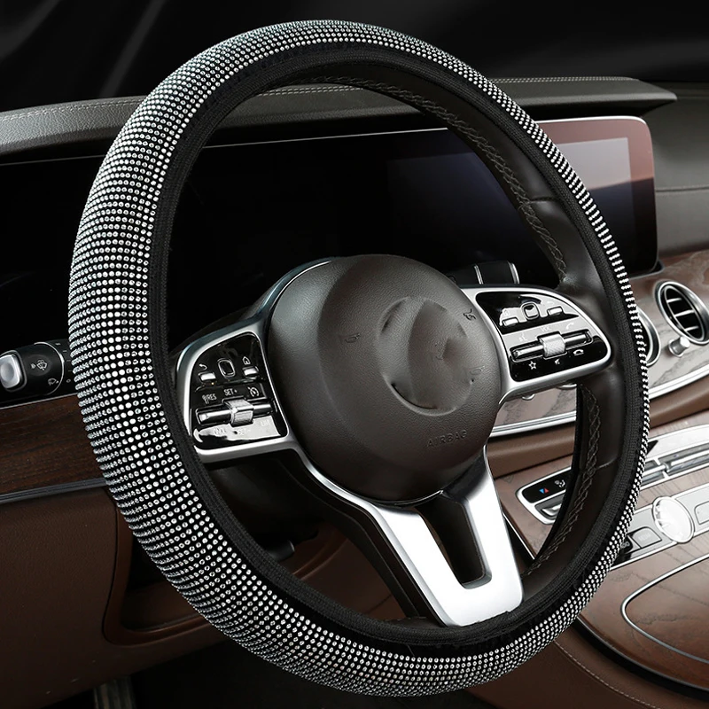 

Car Rhinestones Steering Wheel Cover with Crystal Diamond Sparkling Car Suv Steering Wheel Protector Fit 37-38cm Vehicle