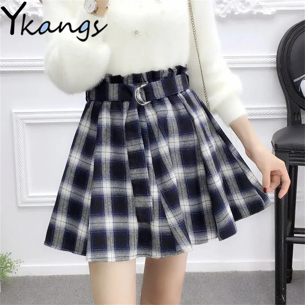 

Korean Women High Waist Plaid Skirt Harajuku Preppy Style Cute School Uniforms Mini Skirt Ladies Sweet Kawaii Slim A-Line Skirt