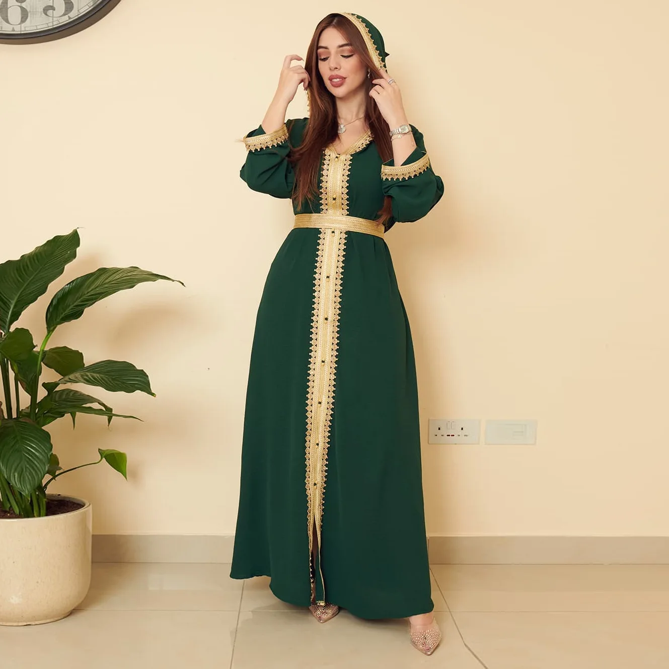 Eid Mubarak Djellaba Abaya Дубай длинное арабское платье с косами марокканский кафтан ислам искусственное платье для вечеринки Jalabiya скромное платье