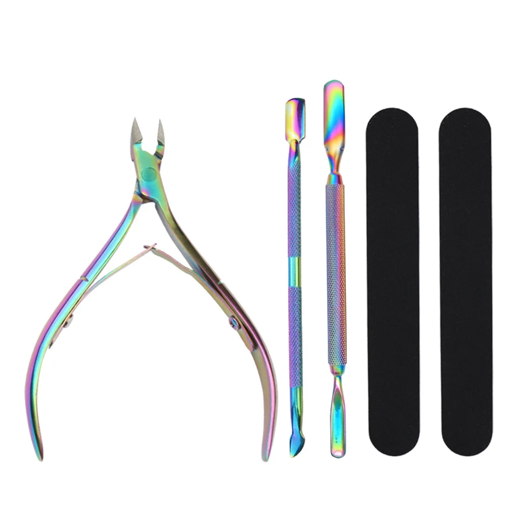 

3PCS/Set Rainbow Stainless Steel Nail Cuticle Scissors Pushers Dead Skin Gel Polish Remover Nail Art Manicure Care Tool
