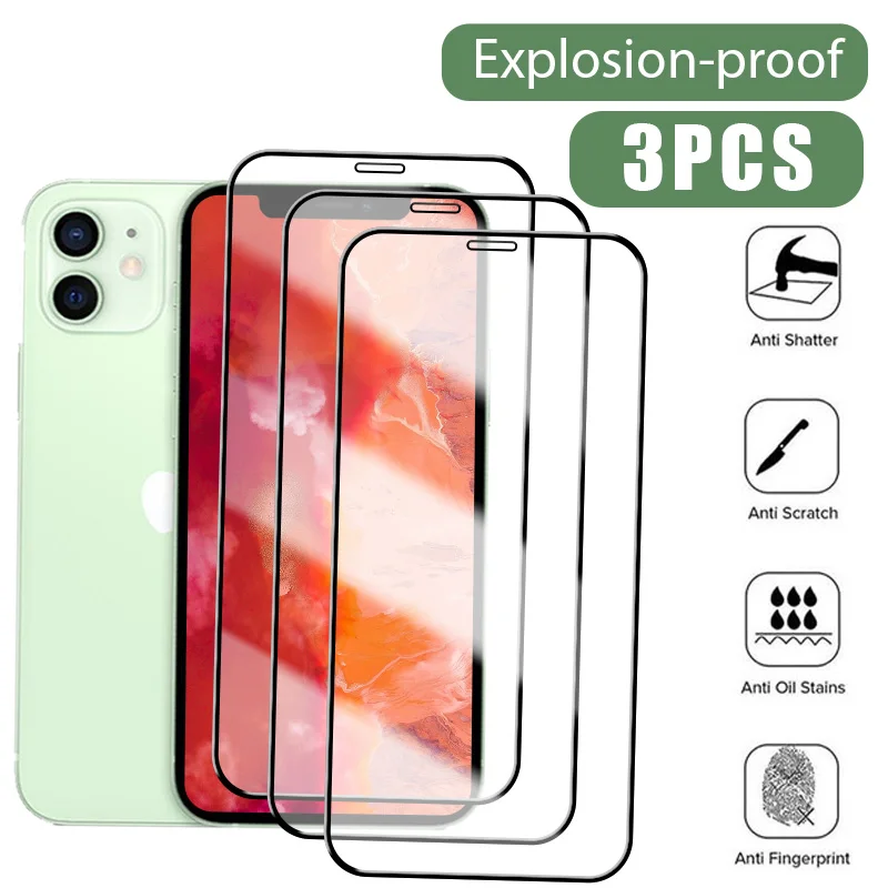 

Закаленное стекло с полным покрытием для iPhone 11 12 13 14 Pro Mini XR X XS Max, защитная пленка для экрана iPhone 14 Pro 7 8 Plus SE, стекло, 3 шт.