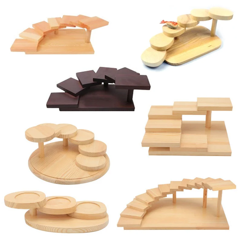

Japanese Wooden Sushi Tray Cuisine Bridge Boats Pine Sushi Sashimi Plate Sushi Platter Tableware Sushi Rack Decoration Ornament