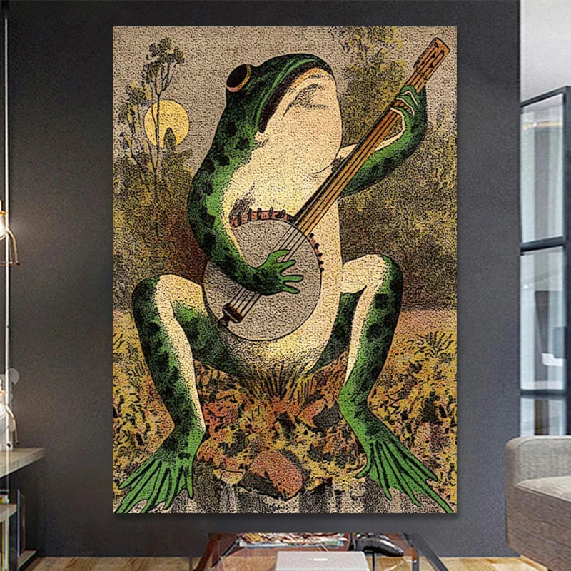 

Vintage Frog Canvas Wall Art Poster Frog Making Music Funny Animal Picture HD Print Living Room Home Decoration Painting Cuadros
