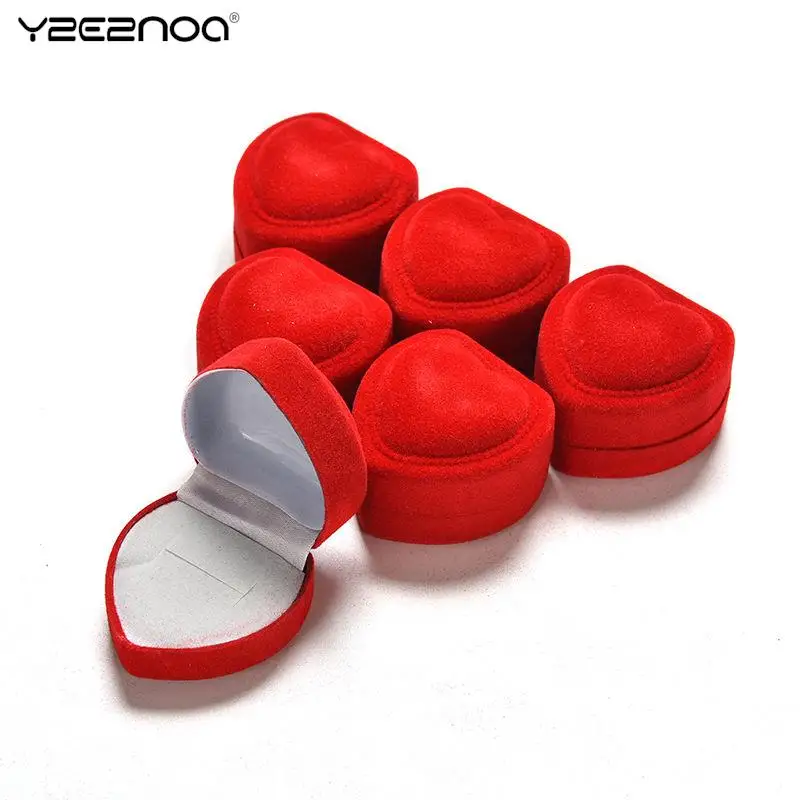 

1Pcs Red Heart Shaped Lid Open Velvet Ring Box Ini Cute Red Carrying Foldable Case Display Jewelry Box Packaging Durable