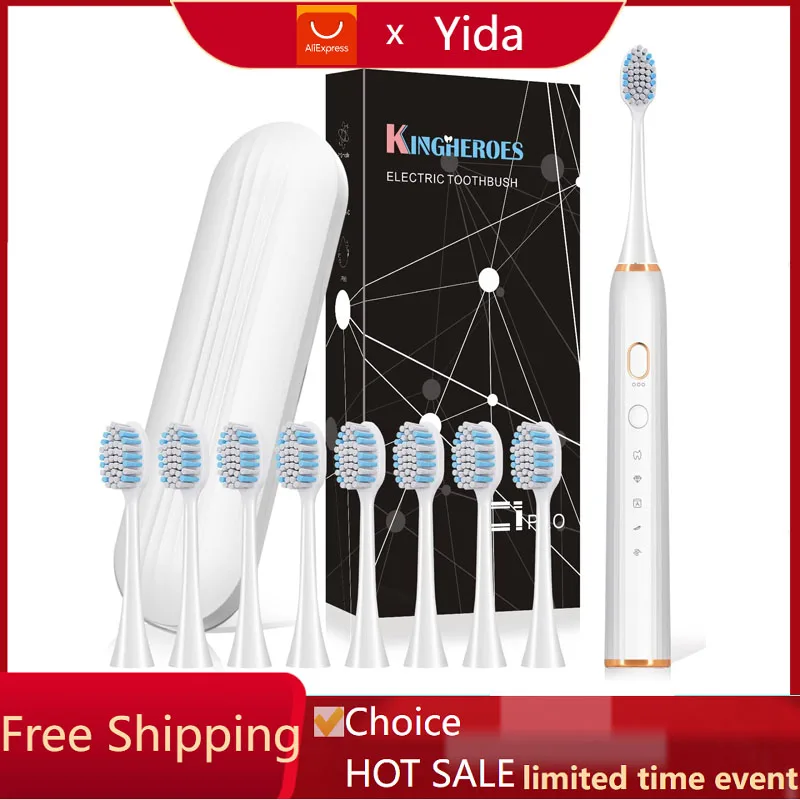 

kingheroes Electric Toothbrush Set, Ultrasonic Toothbrush with 5 Modes, 15 Vibration Frequencies and 8 Brush Heads