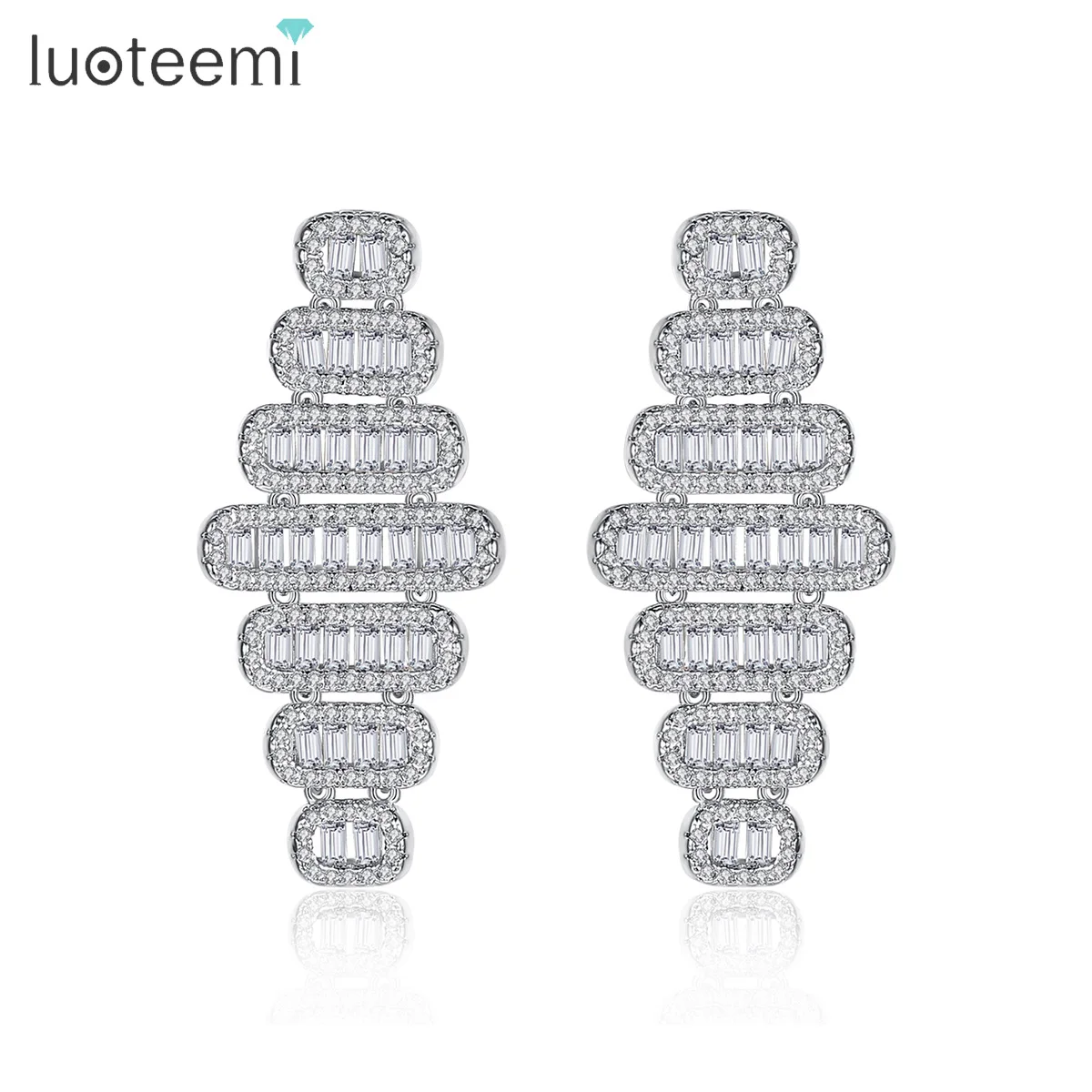 

LUOTEEMI Brand Design Oval Stud Earrings for Women Wedding Party Top Quality Cubic Zircon Double Color Fashion Jewelry Brincos