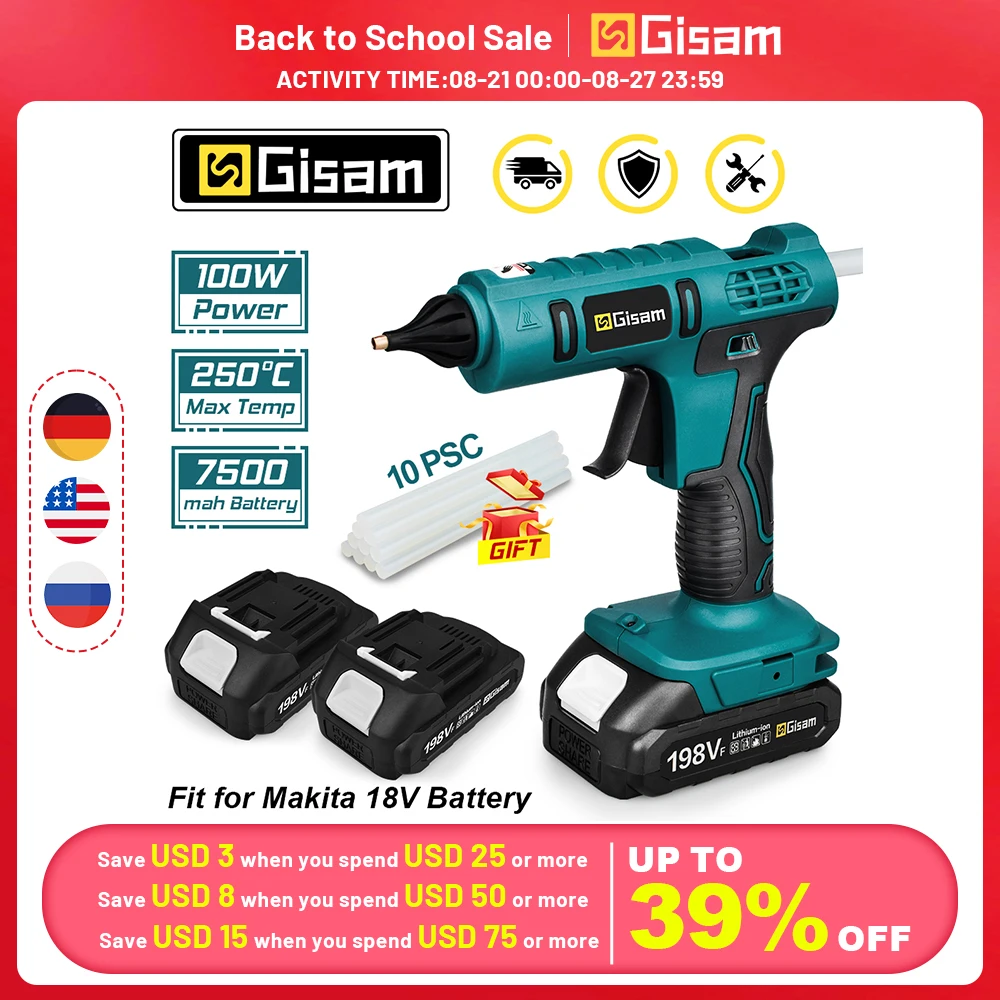 100W Electric Hot Melt Glue Gun for Makita 18V Battery Cordless Hot Melt Glue Gun With 11mm Glue Sticks Home DIY Repair Tool