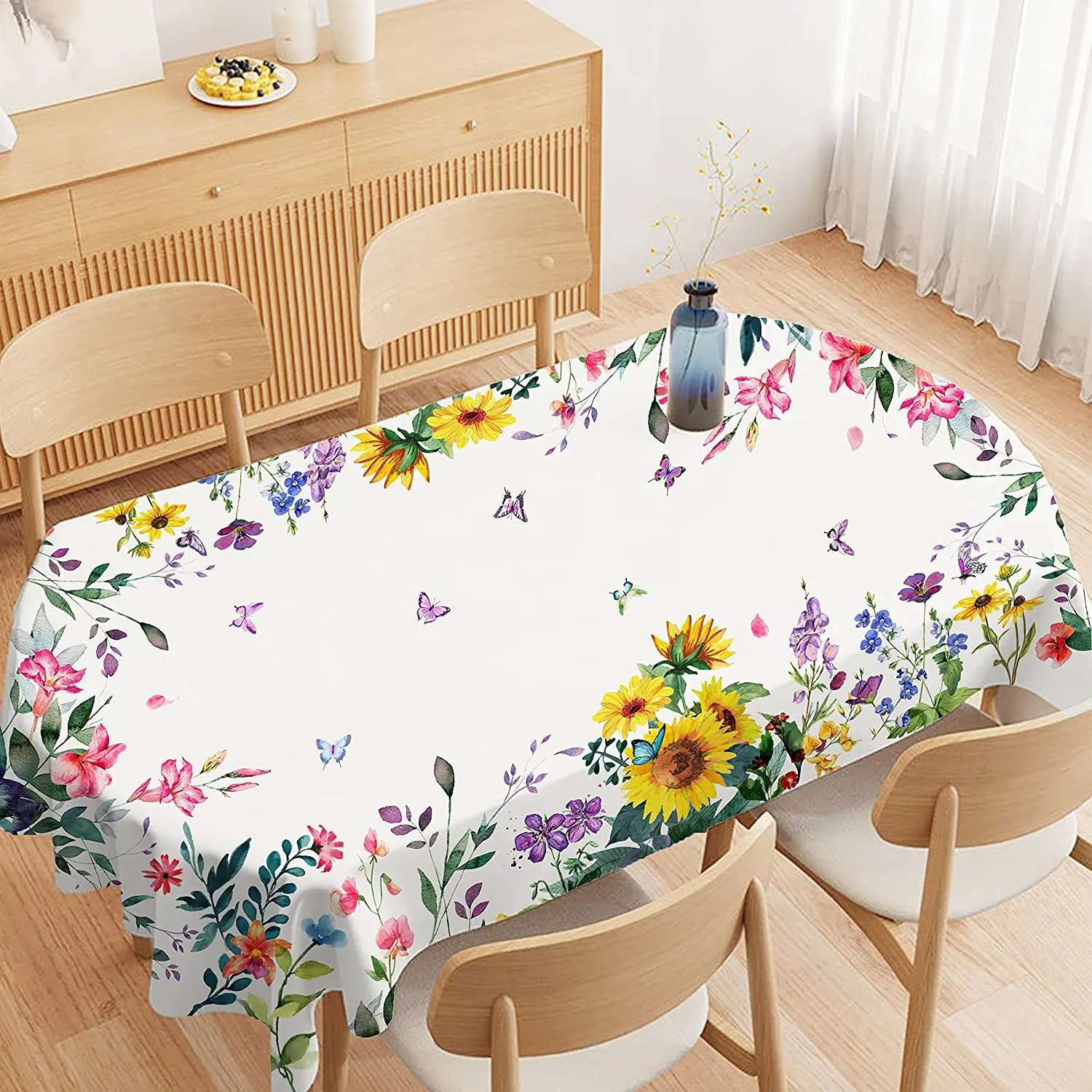 

Spring Floral Watercolor Rectangular Tablecloth Holiday Party Decorations Waterproof Tablecloth Kitchen Dining Wedding Decor