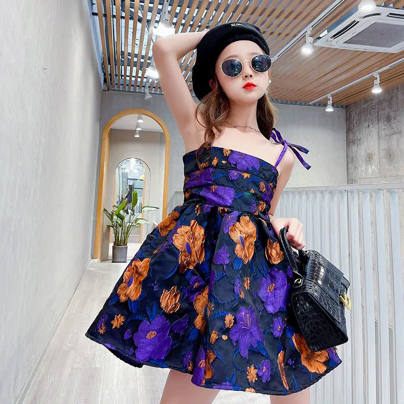 

2022 Summer Dress Kids Toddler Girls Princess Floral Strap Dress Kids Baby Sleeveless Dresses Outfits Vestido Festa Infantil