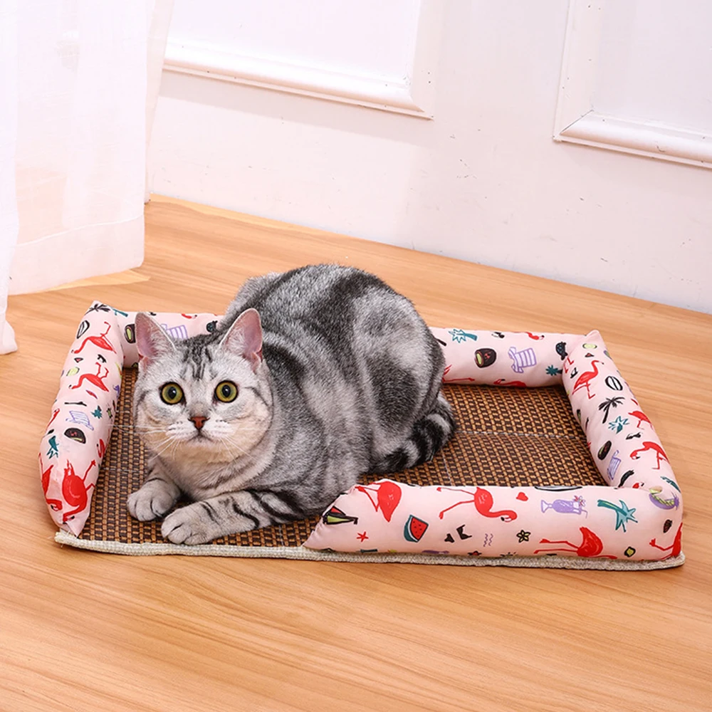 

Cool Mat Washable Bamboo Rattan Crates Cozy Pet Bed Refreshing Carpet For Dog Summer Pad Cat Nest Rattan Kennels Dog Supplies