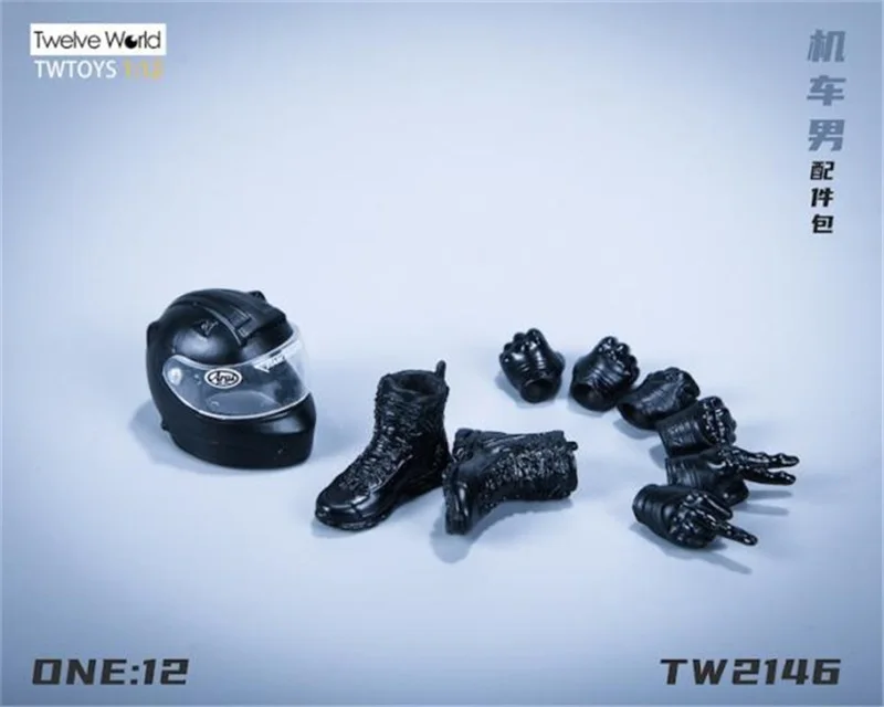 

1/12 TWTOYS TW2146 Fashion Black Motorcycle Doll Helmet Changeable Hands Solid Shoes Set Accessories Fit 6" Action Doll Collect