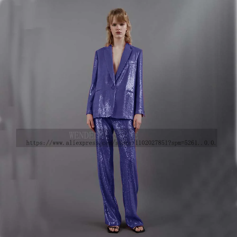 Short Set of 2 Sequins Suit 1 Button Luxury Birthday Ball Party Custom Dress Pants Sets Traf 2023 Woman Summer Suits for Women