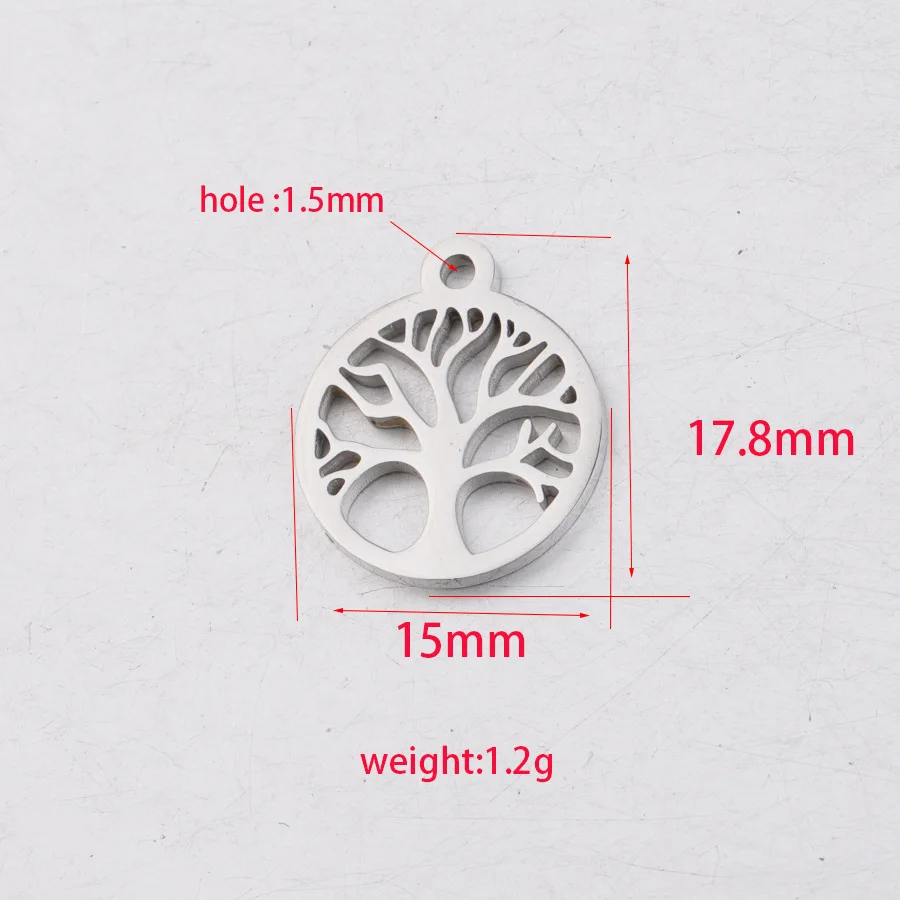 5 шт. 15x17 8 мм зеркальная полировка семейного дерева подвески из нержавеющей стали