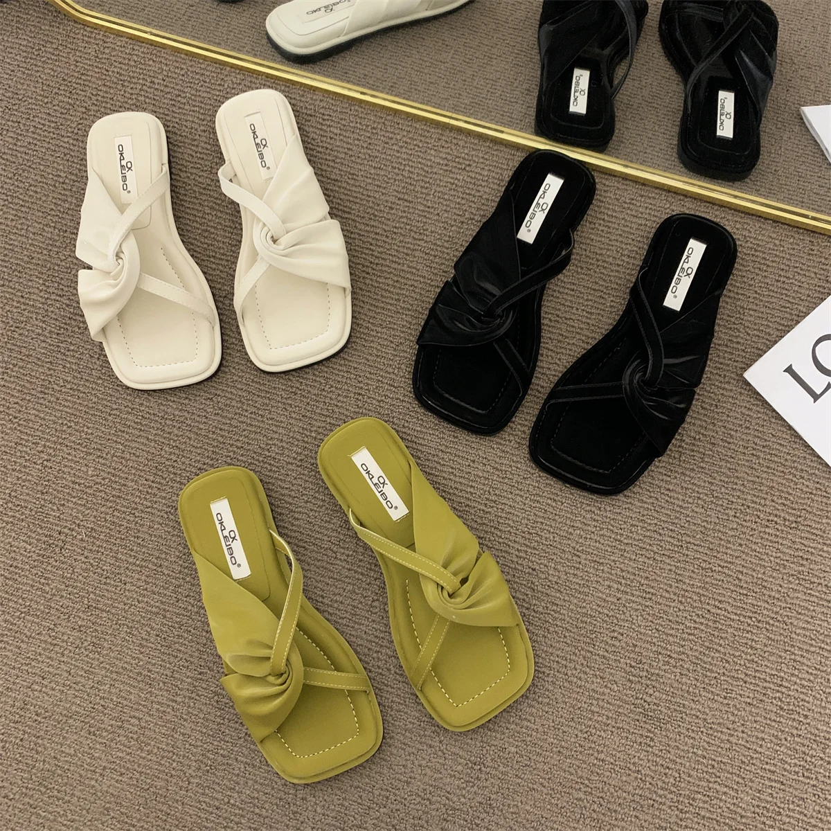 

Bailamos Women Slippers Fashion Elegant Ladies Sandals Square Toe Female Casual Outdoor Slides Slippers Slip On Beach Flip Flop