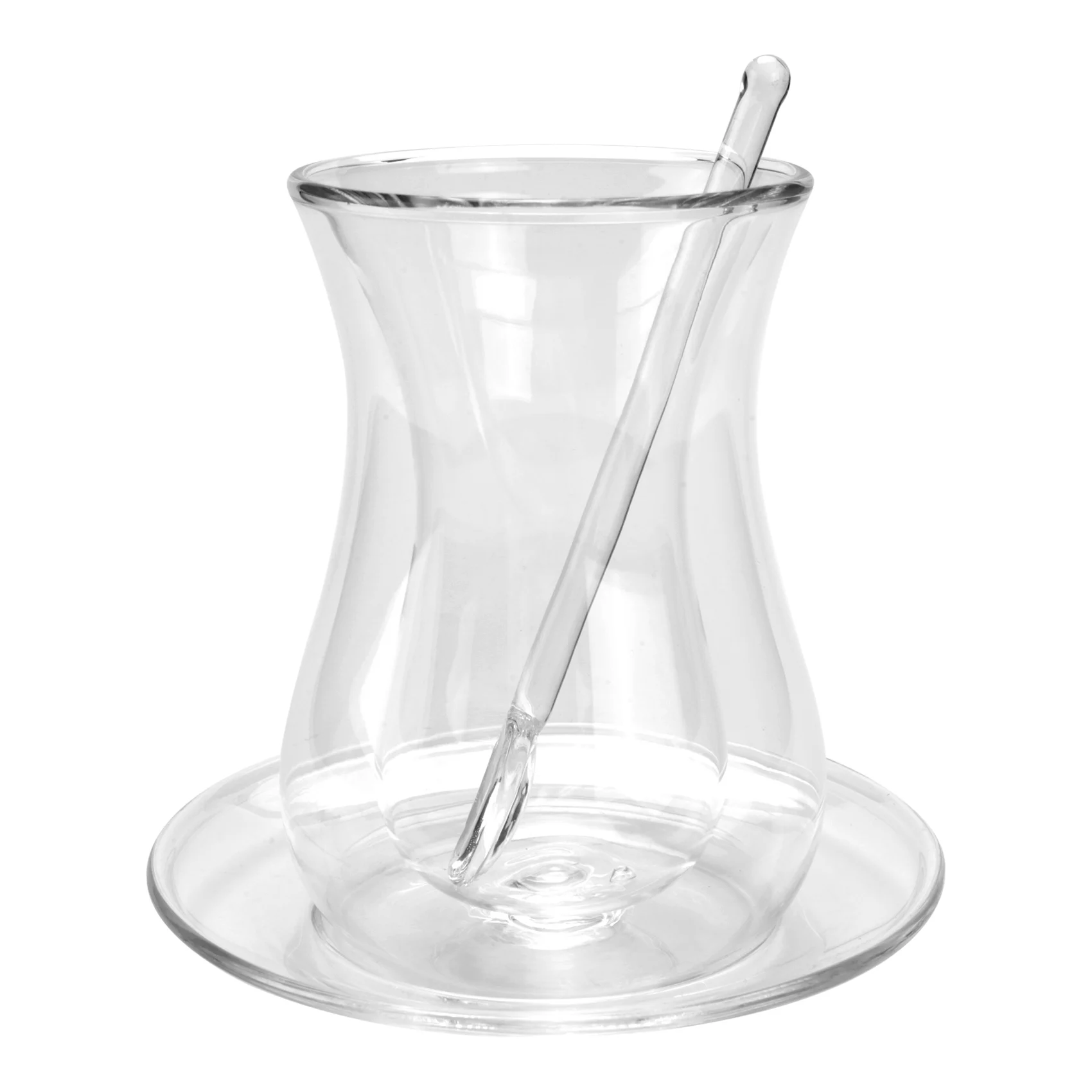 

Coffee Cup Set with Saucer and Glass Spoon Heat Preservation Double Glass Transparent Black Tea Cup Household Tea Cup